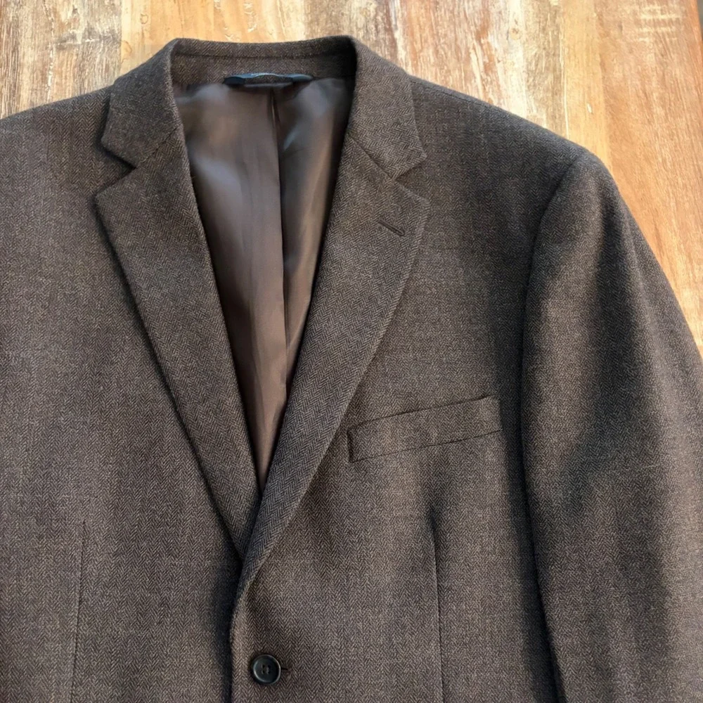 Pronto Uomo Platinum Luxury Wool Blazer Brown Herringbone Sport Coat 42 Regular